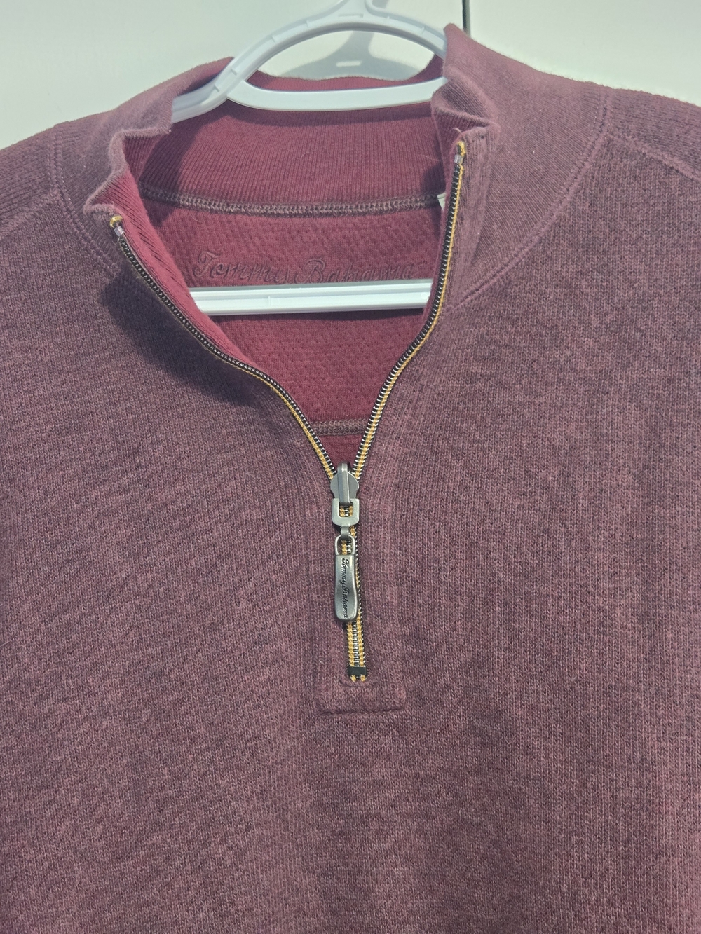Tommy Bahama Mens Medium Burgundy Quarter Zip Pullover Sweater Cotton - Picture 2 of 7
